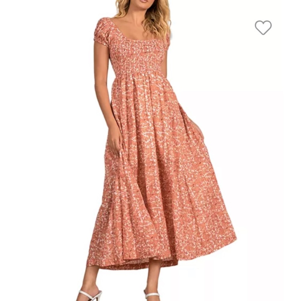 NWT Elan Smocked Maxi Dress Coral M